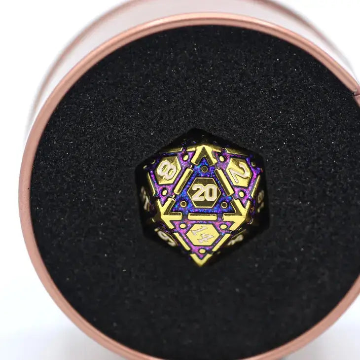 Single Solid Metal Star Map d20 Dice - Gold w/ Purple For Tabletop RPG