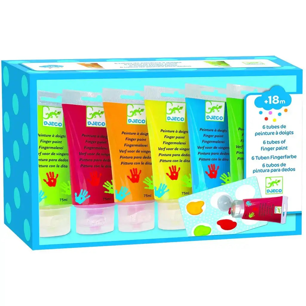 6 Finger Paint Tubes - Classic Red Orange Yellow Green Blue 