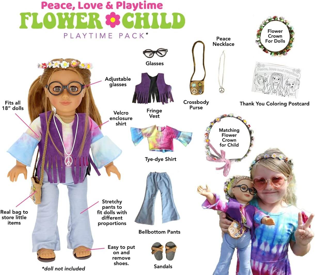 Flower Child Outfit for 18 inch Dolls