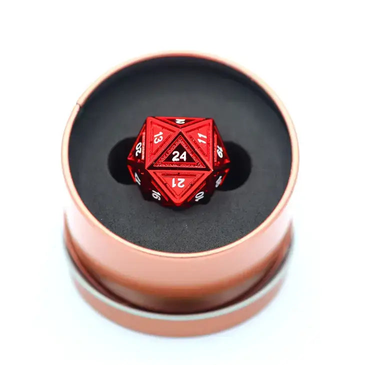 Titan's Fist Metal D24 Dice - Red w/ White For Tabletop RPG