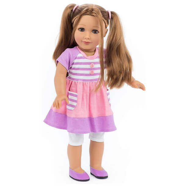 Allie - Brown Haired white Doll 18in Doll with Carrying Case, Doll Outfit, and Pajamas