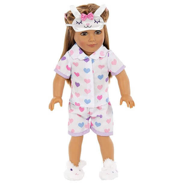 Allie - Brown Haired white Doll 18in Doll with Carrying Case, Doll Outfit, and Pajamas