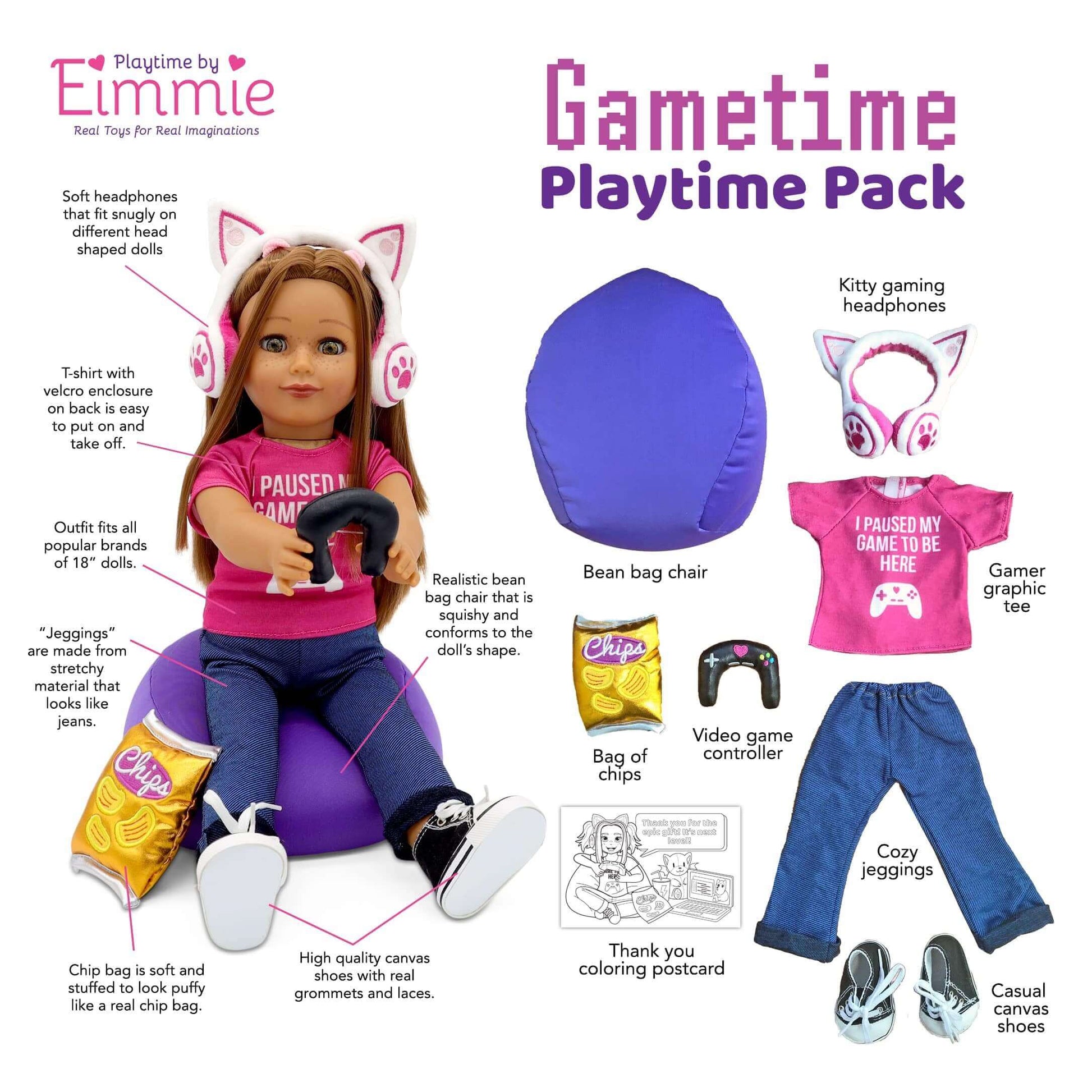 Gamer Girl 18" Doll Playset