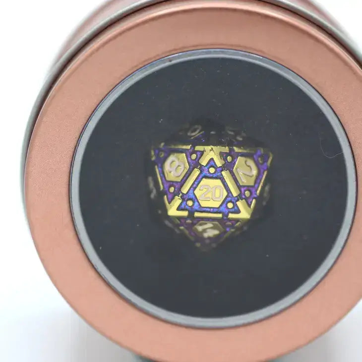 Single Solid Metal Star Map d20 Dice - Gold w/ Purple For Tabletop RPG
