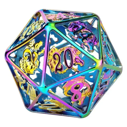 Rainbow Hollow Metal Dragon Polyhedral D20 Dice for tabletop rpg