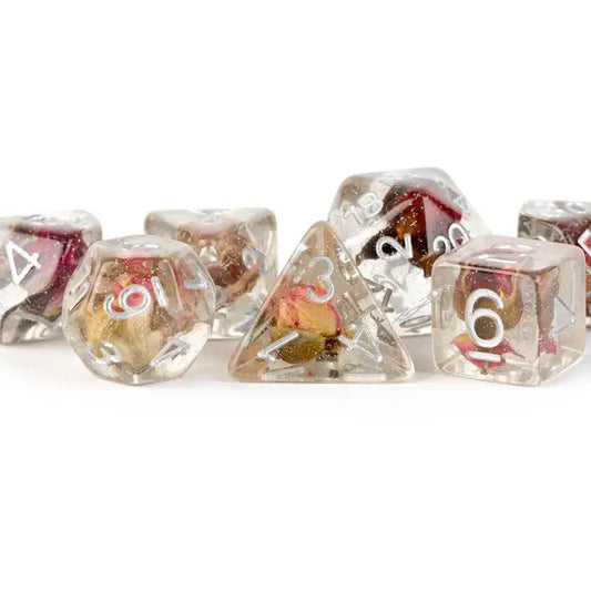 Rose Inclusion Dice Set for tabletop RPG