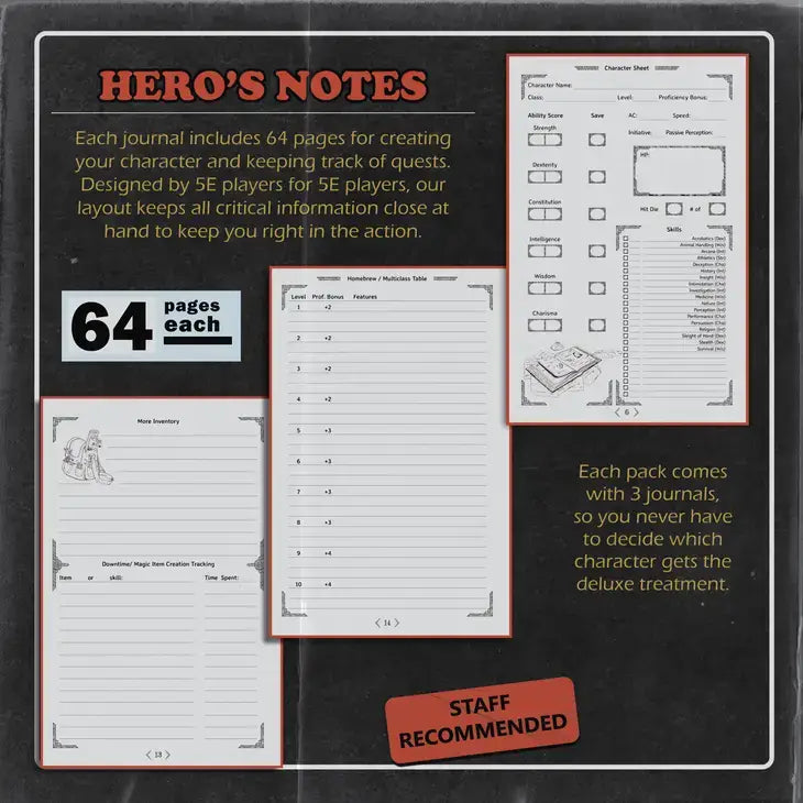 Dungeon Notes D&D 5E Players Journals 3 Pack